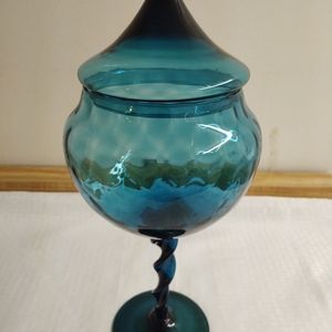 Vintage empoli glass jar; large optic? blue/green.